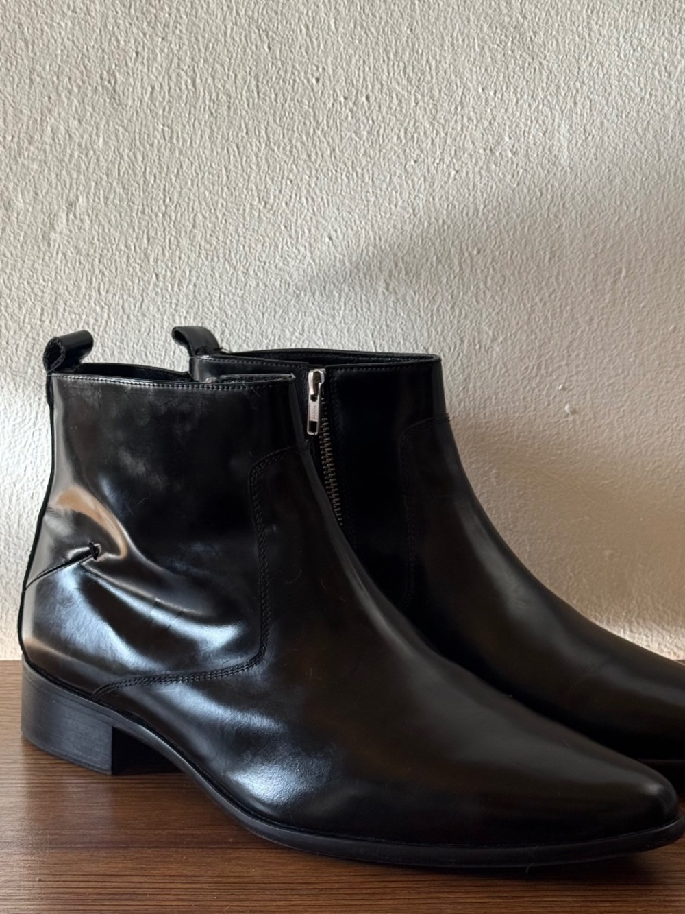 Costume National Black Leather Side Zip Ankle Boots EU 46 Men's Designer Chelsea